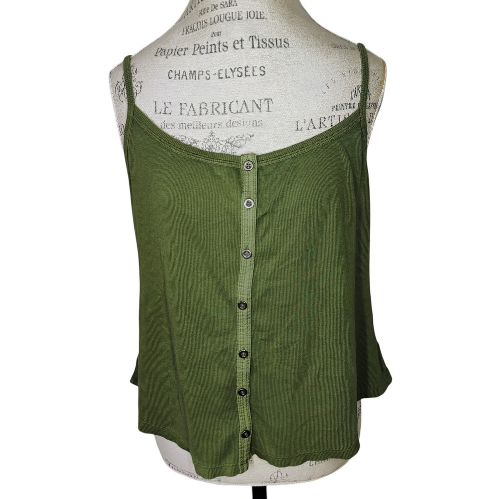 Pilcro Button Front Cami‎ Tank Top Womens XL Green Ribbed Casual Closet Staple